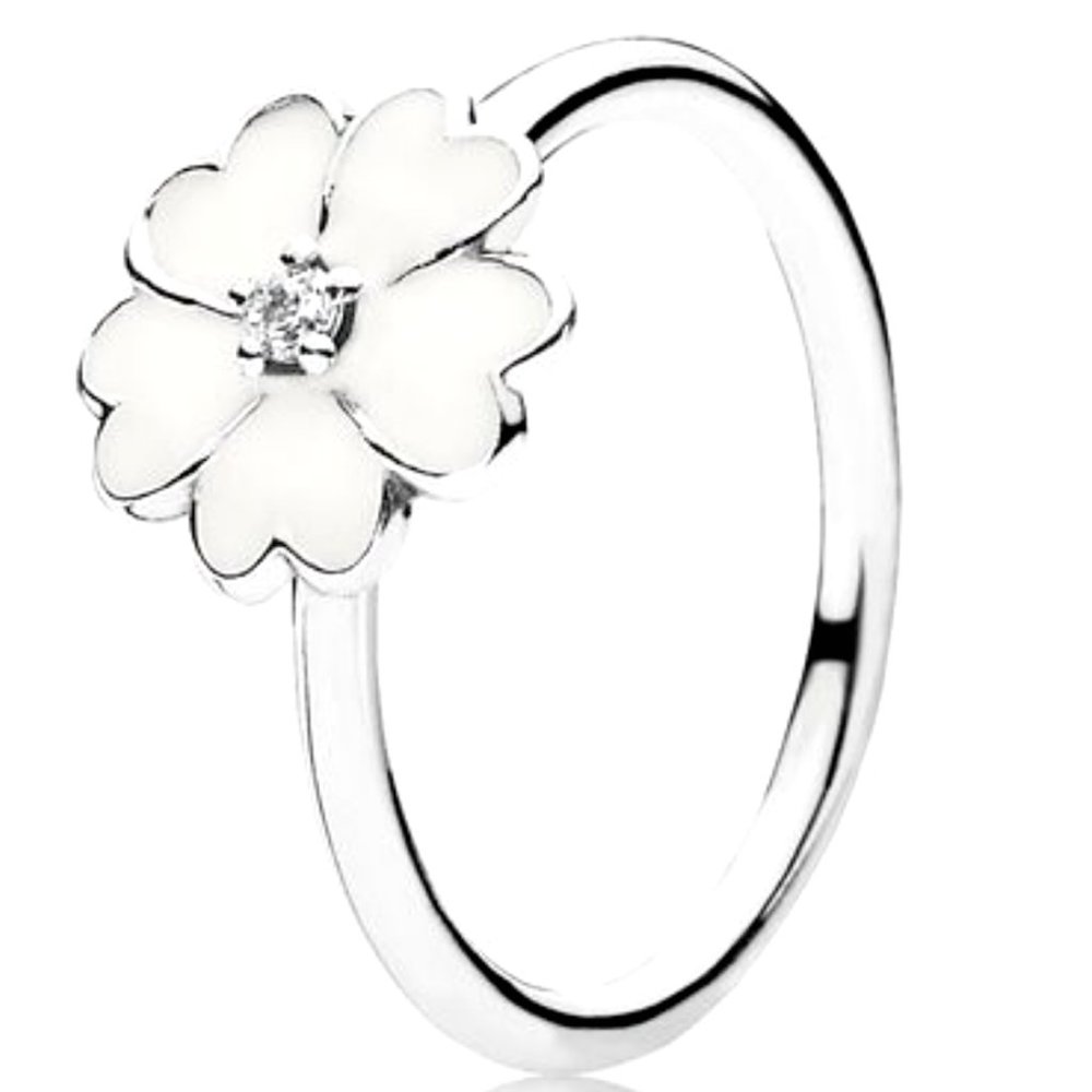 Pandora Primrose Stackable Ring White Enamel Sizes - Picture 2 of 7